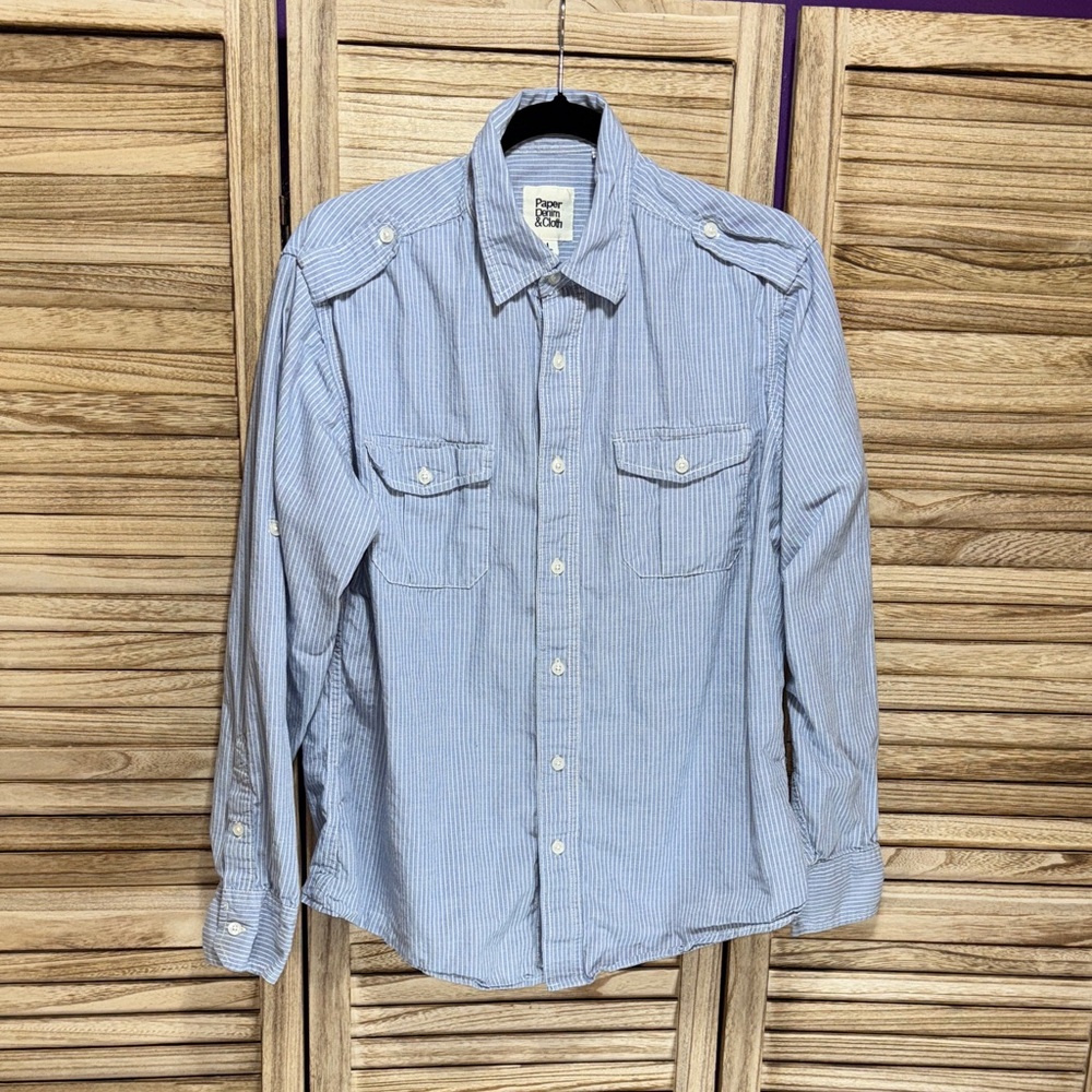 Paper Denim  & Cloth Light Blue Striped Button Down Long Sleeve Shirt Size L